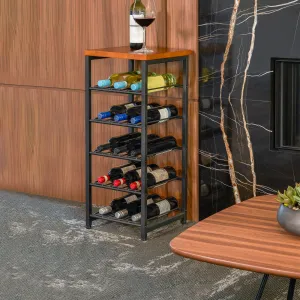 15-Bottle Metal Wine Rack with Wood Top