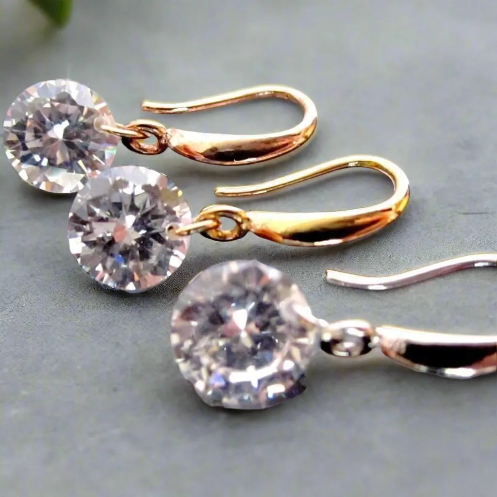 18K Naked IOBI Crystals Drill Sparkly Earrings for Woman in Yellow Gold, Rose Gold Everyday Wear or Special Occasion Birthdays Holiday Gift