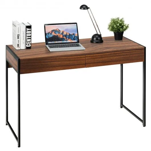 2-Drawer Computer Desk Study Table Home Office Writing Workstation-Brown