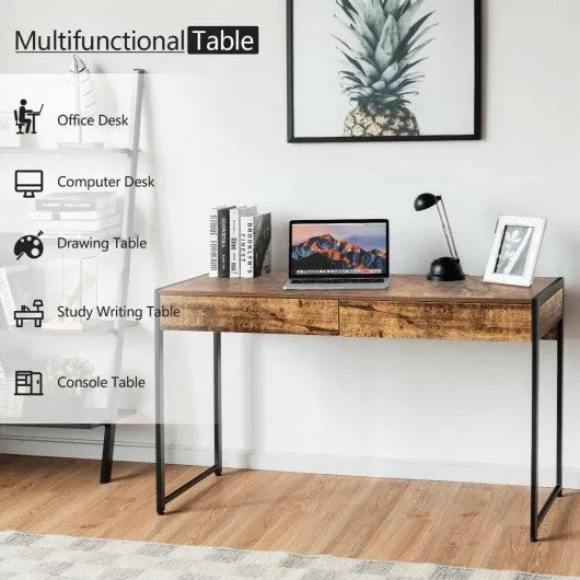 2-Drawer Computer Desk Study Table Home Office Writing Workstation-Coffee