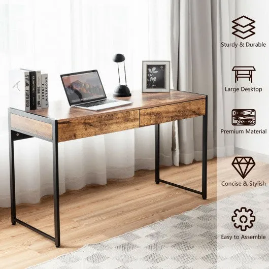 2-Drawer Computer Desk Study Table Home Office Writing Workstation-Coffee