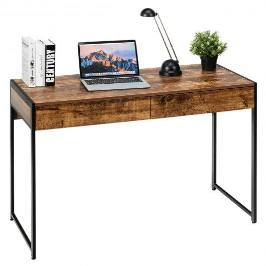 2-Drawer Computer Desk Study Table Home Office Writing Workstation-Coffee