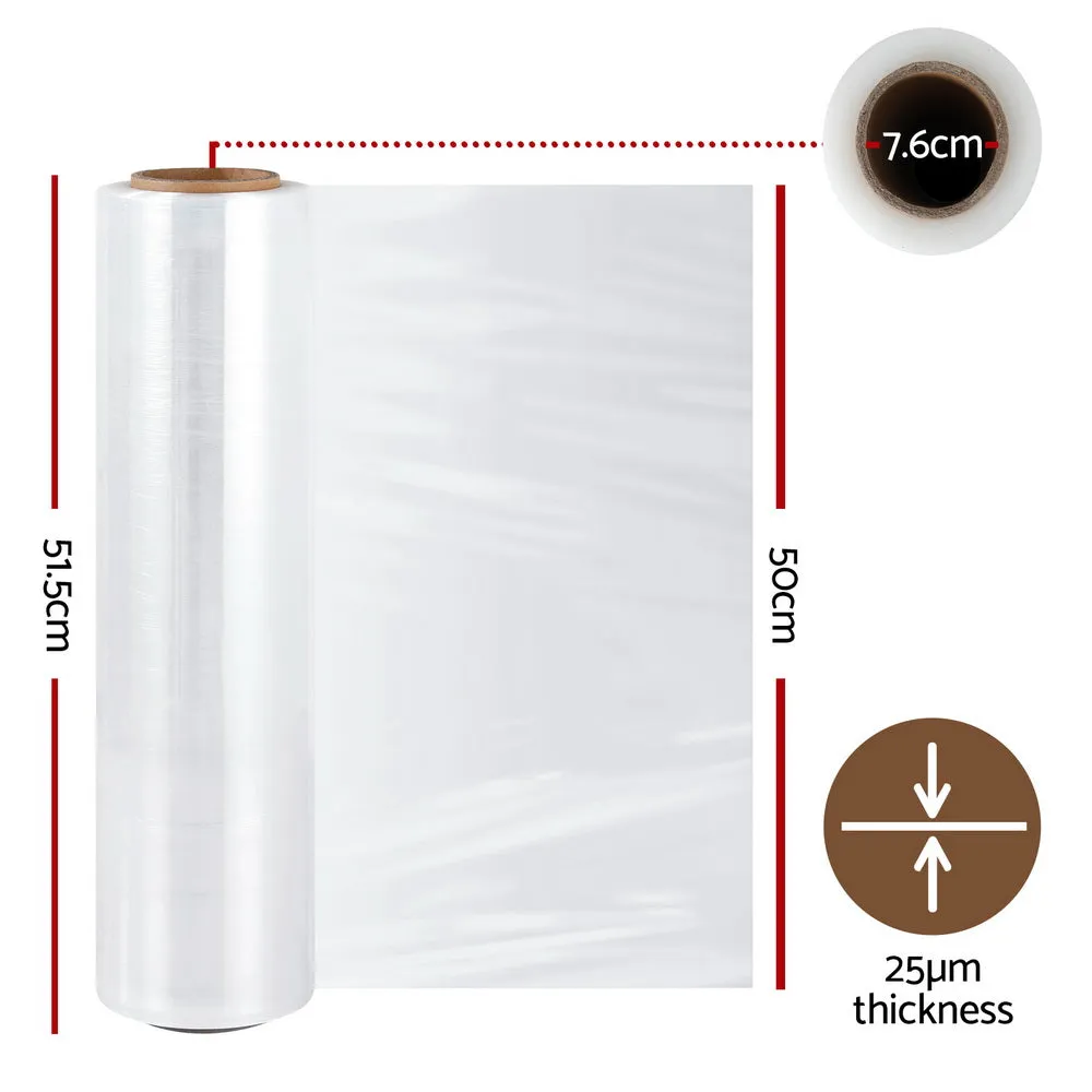 2 Rolls 500mm x 400m Heavy-Duty Stretch Film - Clear, Weather-Resistant Plastic Wrap