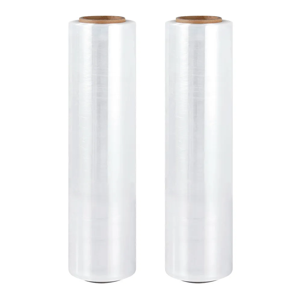 2 Rolls 500mm x 400m Heavy-Duty Stretch Film - Clear, Weather-Resistant Plastic Wrap