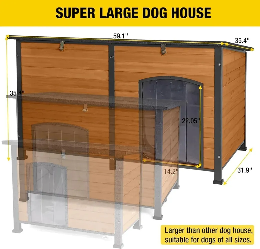 59" Large Insulated Dog House with Liner - Waterproof Winter Kennel for Outdoor & Indoor Use