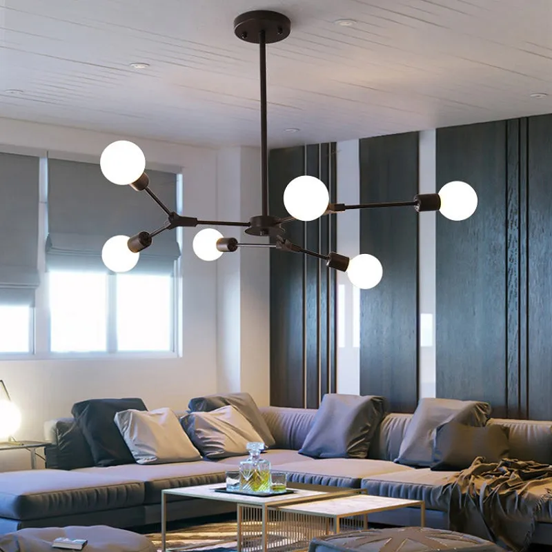 Adjustable Branch Pendant Lamp - Postmodern Metallic Chandelier (6/9 Lights) in Black/Gold for Living Room