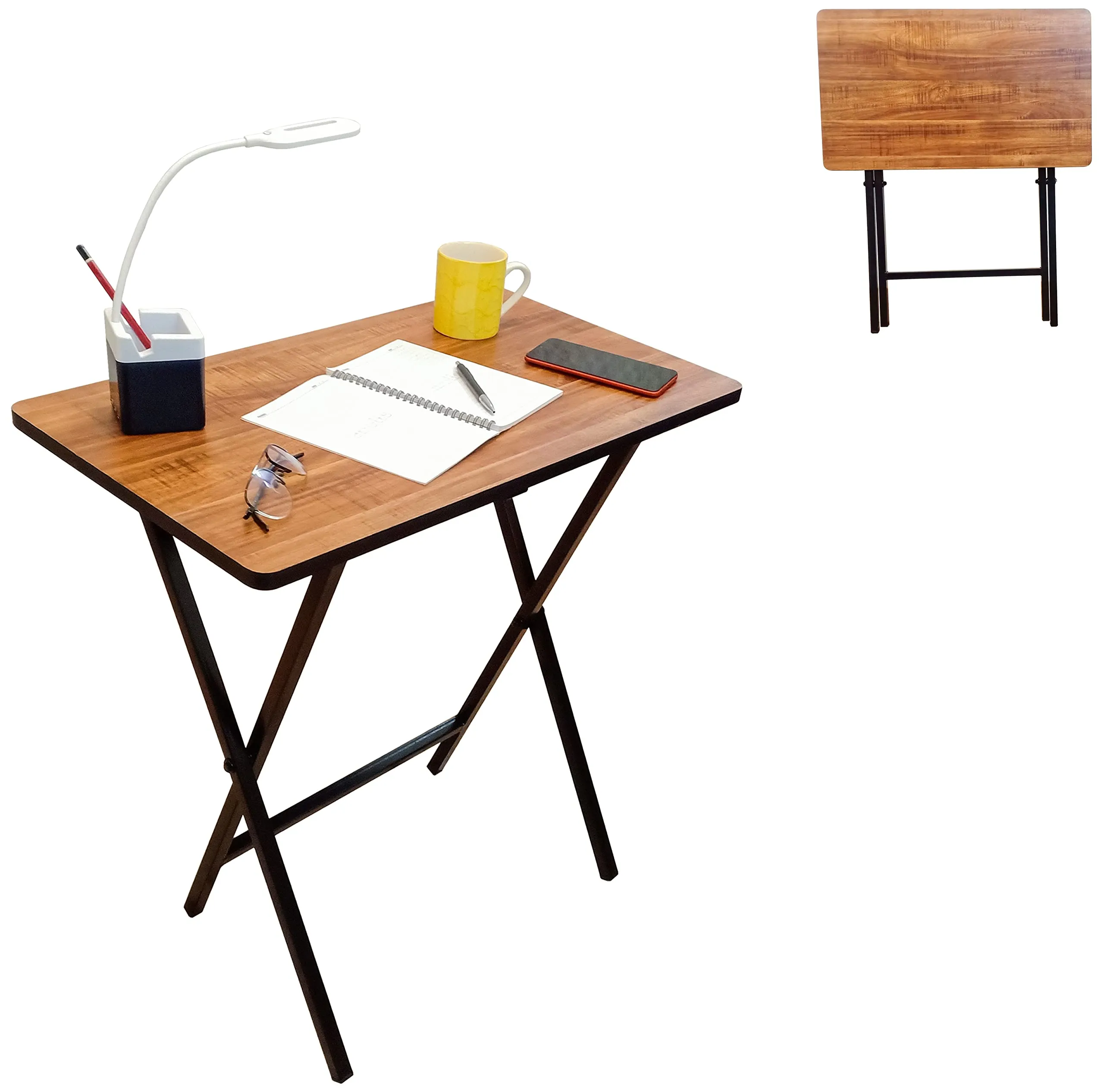 ANEXO Metal Folding Computer Table | Work from Home for Laptop Table Office | Foldable Study Desk (Teak Classic)