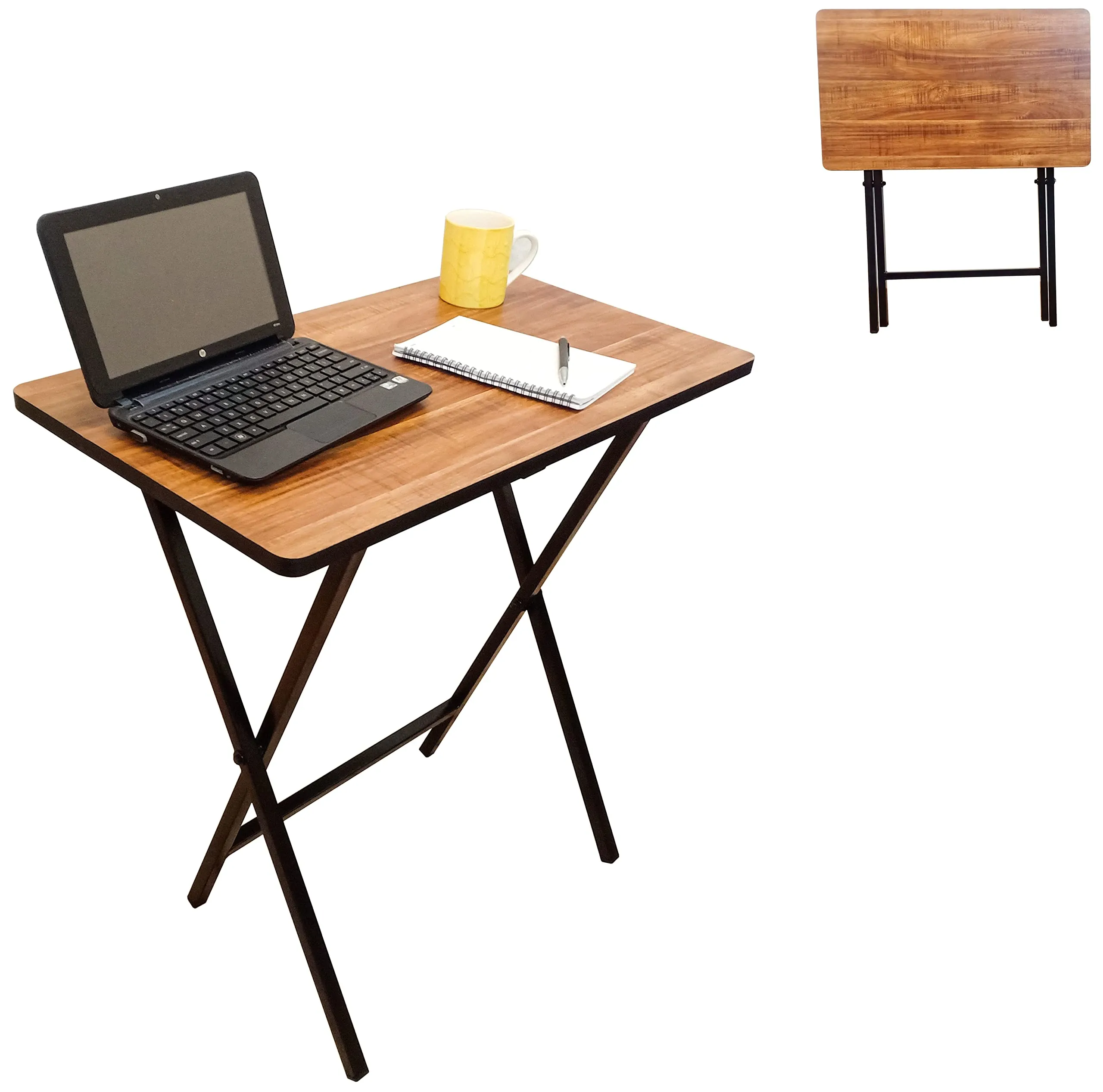 ANEXO Metal Folding Computer Table | Work from Home for Laptop Table Office | Foldable Study Desk (Teak Classic)