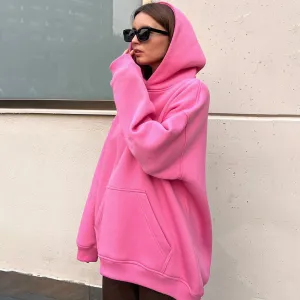 Athletic Style Oversized Drop Shoulder Winter Hooded Sweatshirt - Light Pink