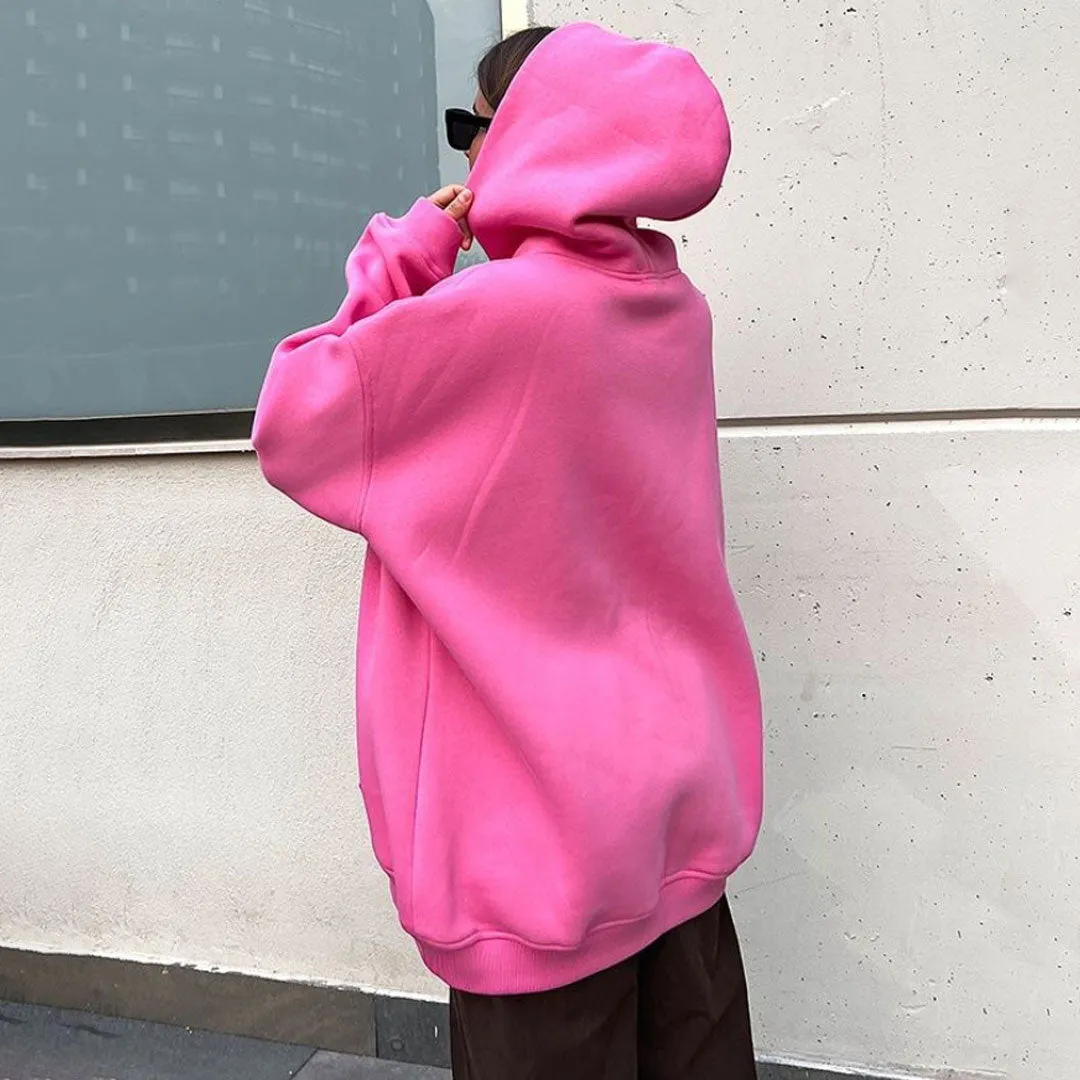 Athletic Style Oversized Drop Shoulder Winter Hooded Sweatshirt - Light Pink