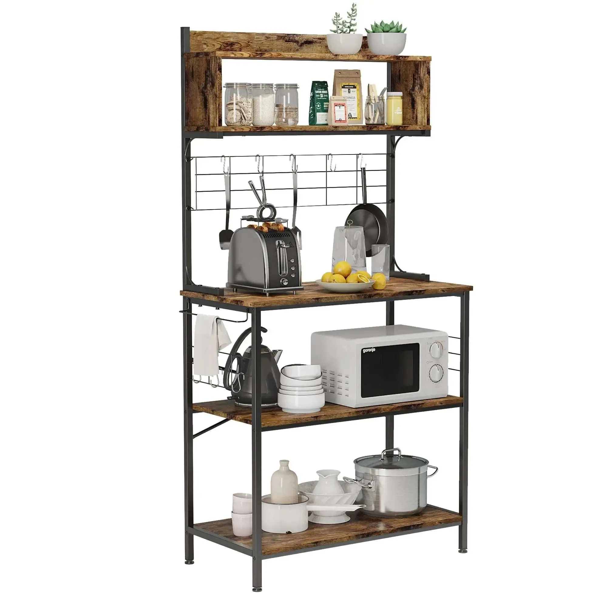 Bestier 5 Tier Microwave Stand, Coffee Bar Table with Storage for Small Space Kitchen