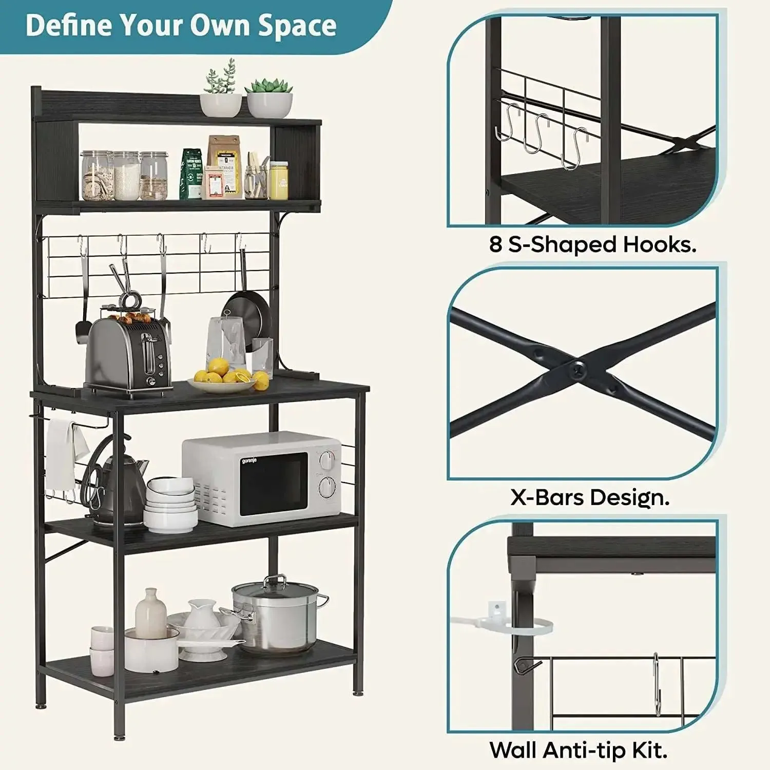 Bestier 5 Tier Microwave Stand, Coffee Bar Table with Storage for Small Space Kitchen