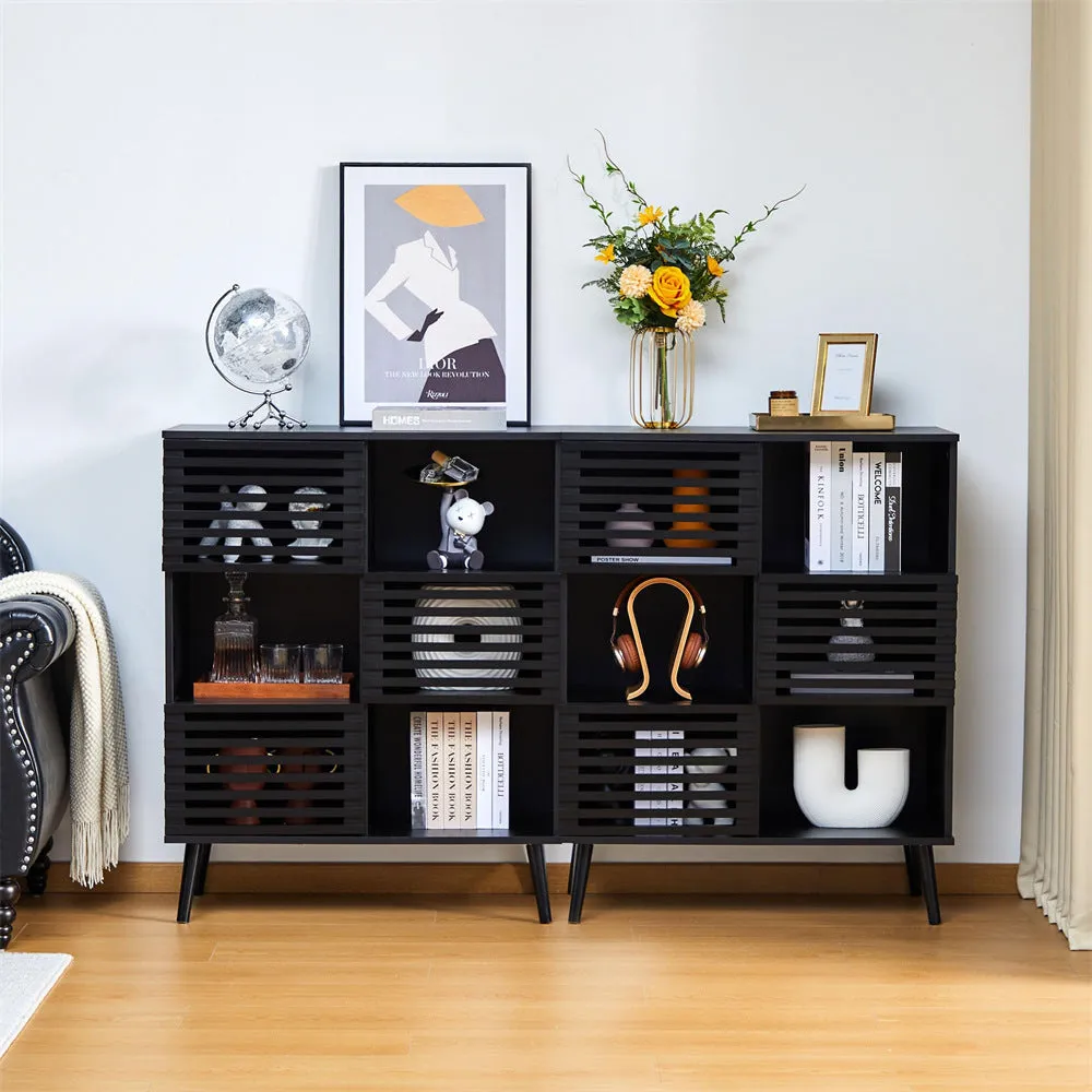 Black Sideboard Storage Cabinet Kitchen Console Table with 3 Open Shelves