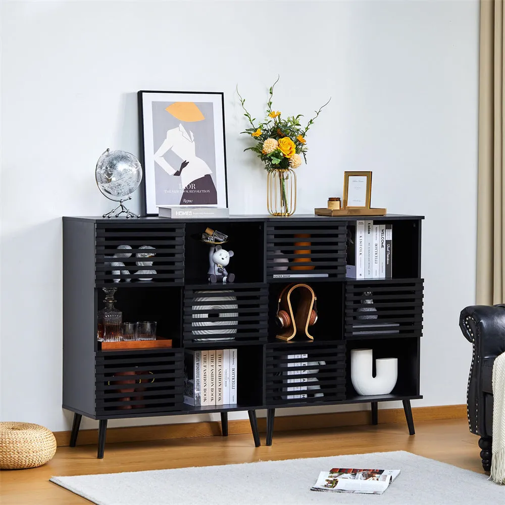 Black Sideboard Storage Cabinet Kitchen Console Table with 3 Open Shelves