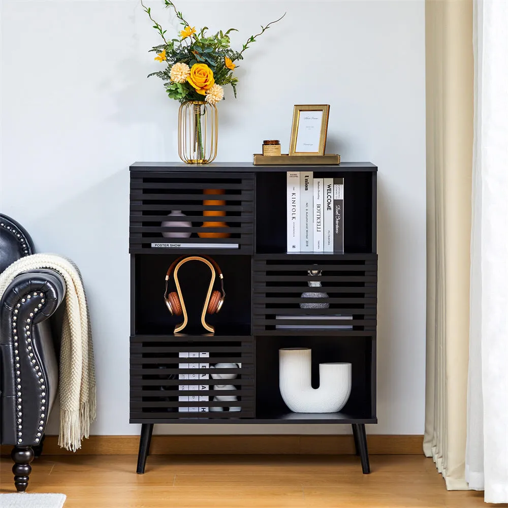 Black Sideboard Storage Cabinet Kitchen Console Table with 3 Open Shelves