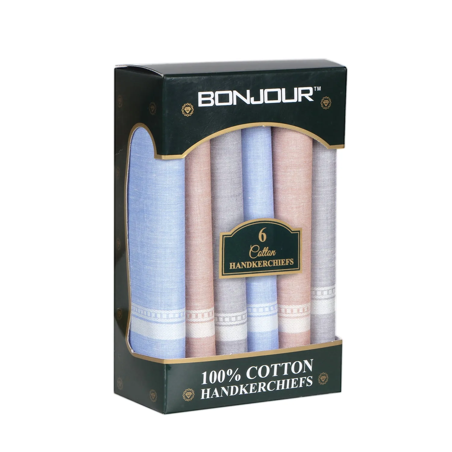 Bonjour Safari Collection Premium Cotton Handkerchiefs For Men - Pack of 6