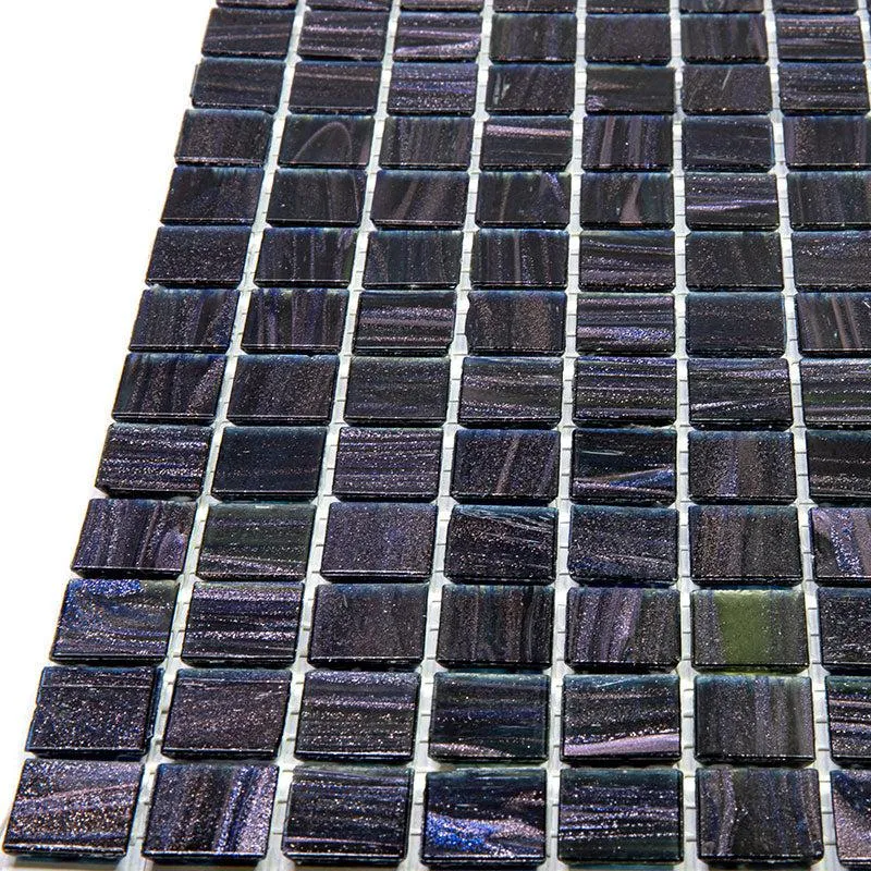 Brushed Sparkly Pearl Black Squares Glass Pool Tile