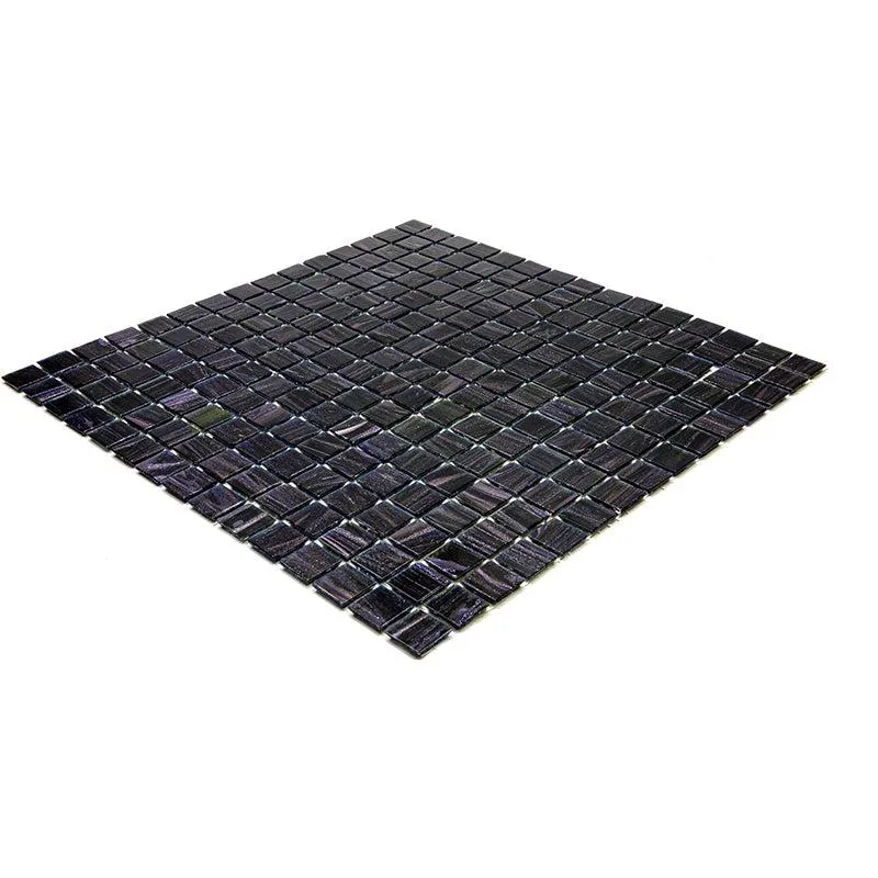 Brushed Sparkly Pearl Black Squares Glass Pool Tile