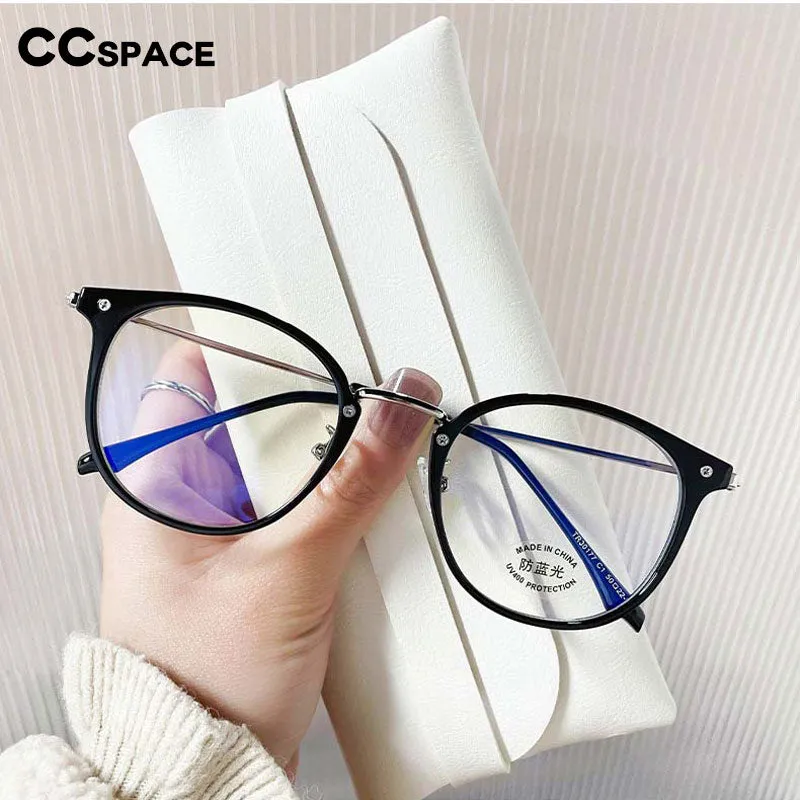 CCspace Unisex Full Rim Round Cat Eye Tr 90 Titanium Eyeglasses 55897