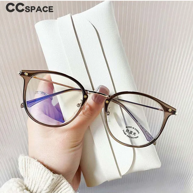 CCspace Unisex Full Rim Round Cat Eye Tr 90 Titanium Eyeglasses 55897