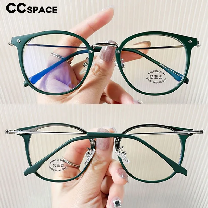 CCspace Unisex Full Rim Round Cat Eye Tr 90 Titanium Eyeglasses 55897