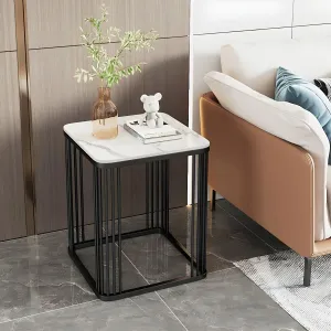 CREATIVE SKILLS Square Coffee Table and End Table for Living Room, Bedroo Coffee Table Balcony Garden, etc with Open Storage, Engineered Wood Surface Top (white/black)