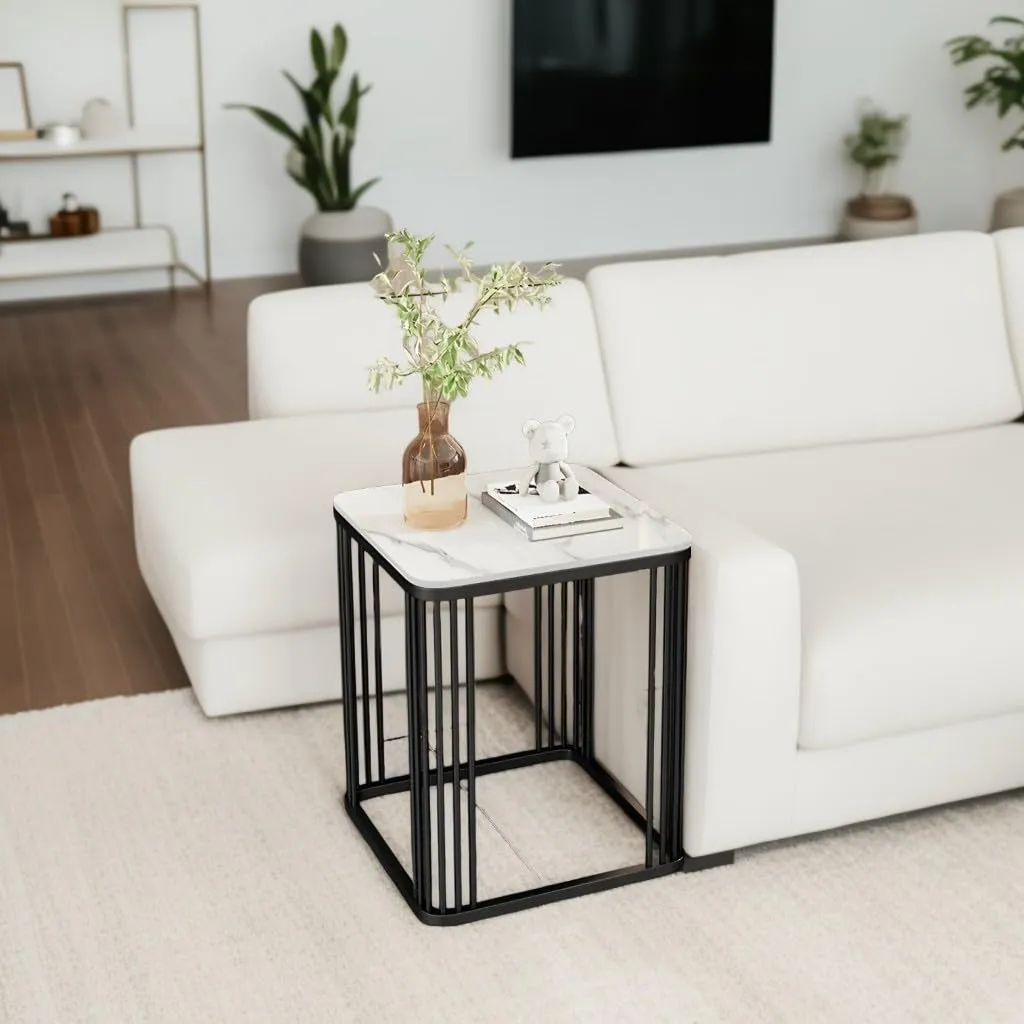 CREATIVE SKILLS Square Coffee Table and End Table for Living Room, Bedroo Coffee Table Balcony Garden, etc with Open Storage, Engineered Wood Surface Top (white/black)