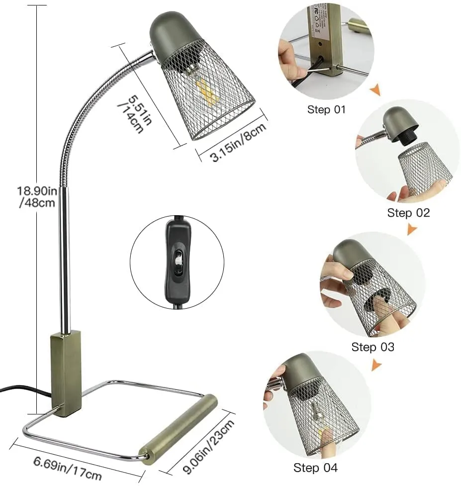 DLLT Industrial Desk Lamp, Modern Eye-Caring Bedside Gooseneck Reading Lamps with Metal Lampshade, Vintage Nightstand Table Lamp Lighting for Bedroom Living Room Office Dorm, Bronze, E12 Bulb Included