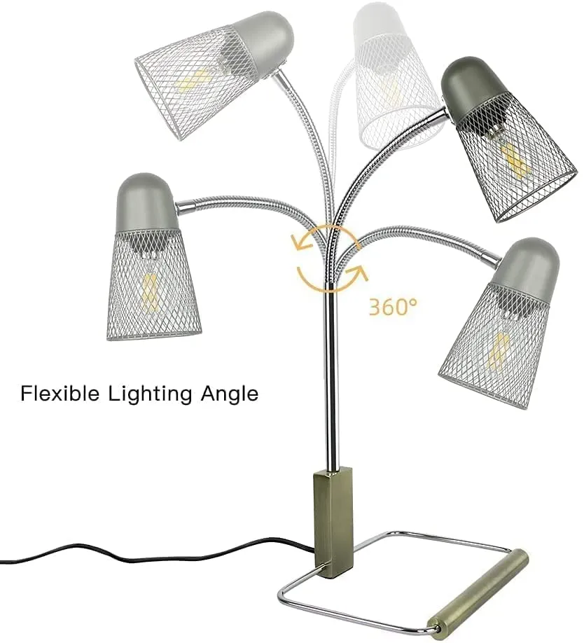 DLLT Industrial Desk Lamp, Modern Eye-Caring Bedside Gooseneck Reading Lamps with Metal Lampshade, Vintage Nightstand Table Lamp Lighting for Bedroom Living Room Office Dorm, Bronze, E12 Bulb Included