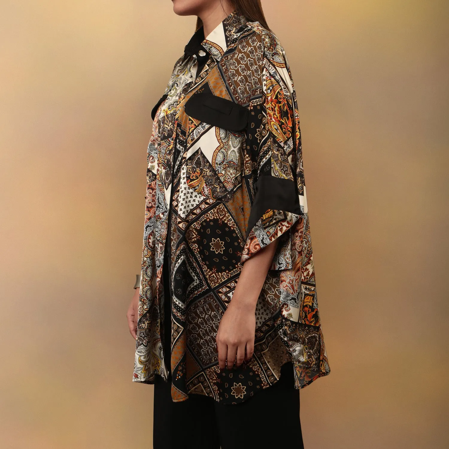 Duo Scarf Printed Kimono Shirt