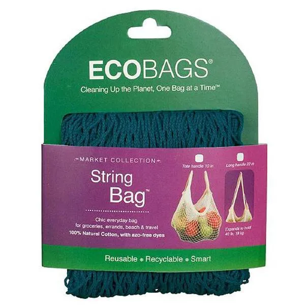 ECO-BAGS - Natural Cotton String Bag Tote Handle Storm Blue - 10 Inches