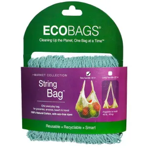 ECO-BAGS - Natural Cotton String Bag Tote Handle Washed Blue - 10 Inches