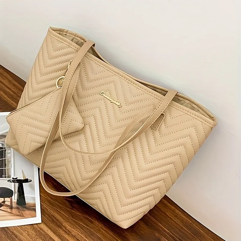 Fashion Quilted Tote Bag Chic Spacious Womens Shoulder Bag