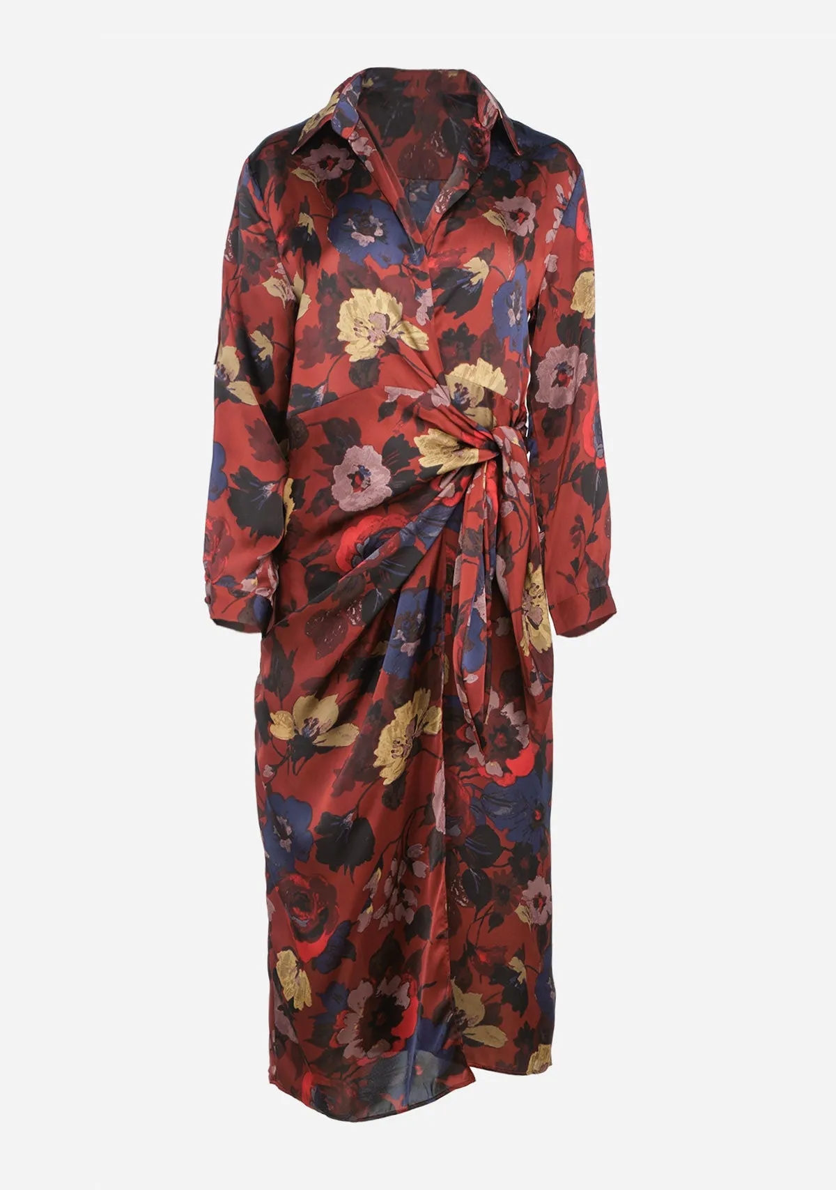 Fireplace Midi Shirt Wrap Dress Brandy Russet