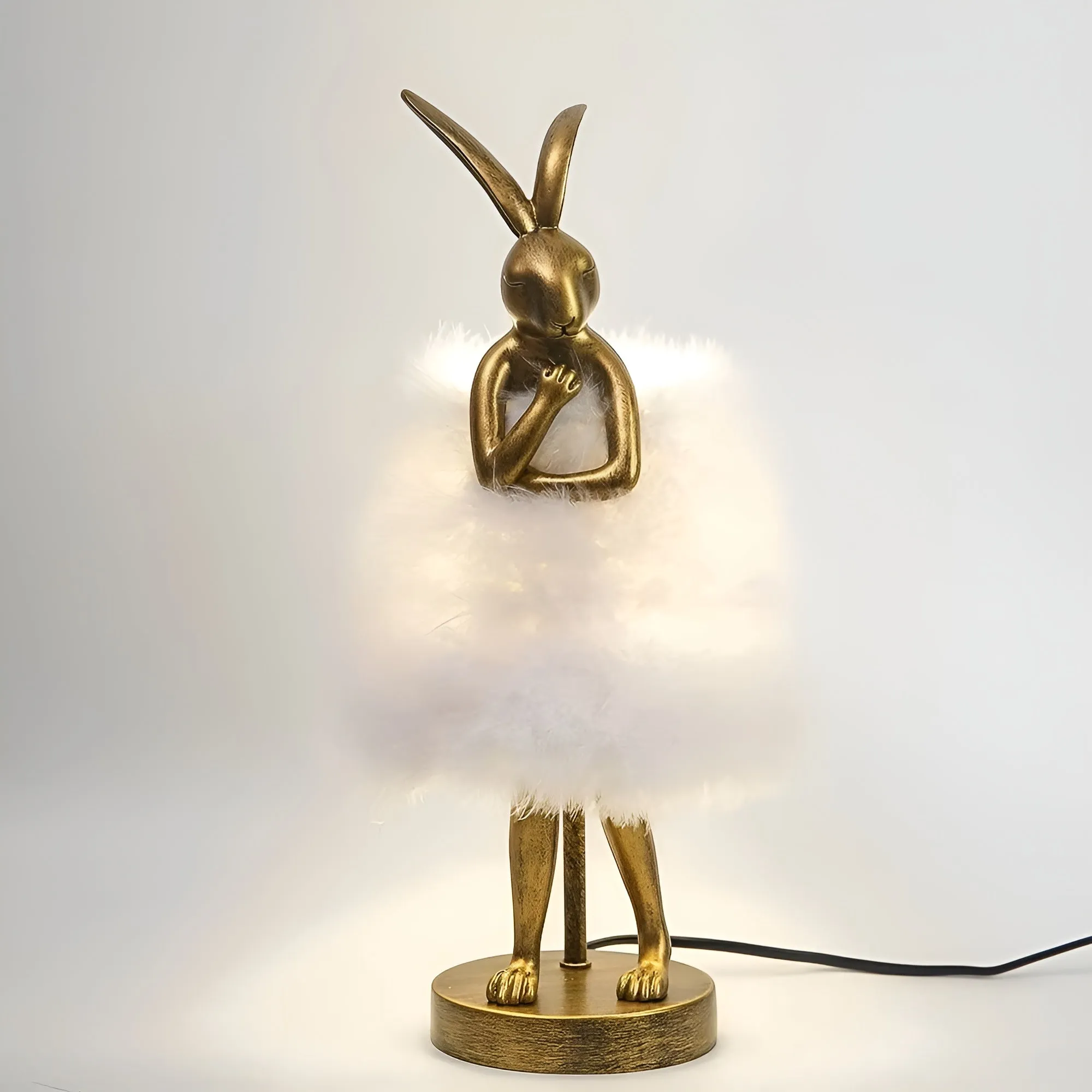 FluffRabbit Lampe - Elegante Kaninchen Tischlampe mit Feder