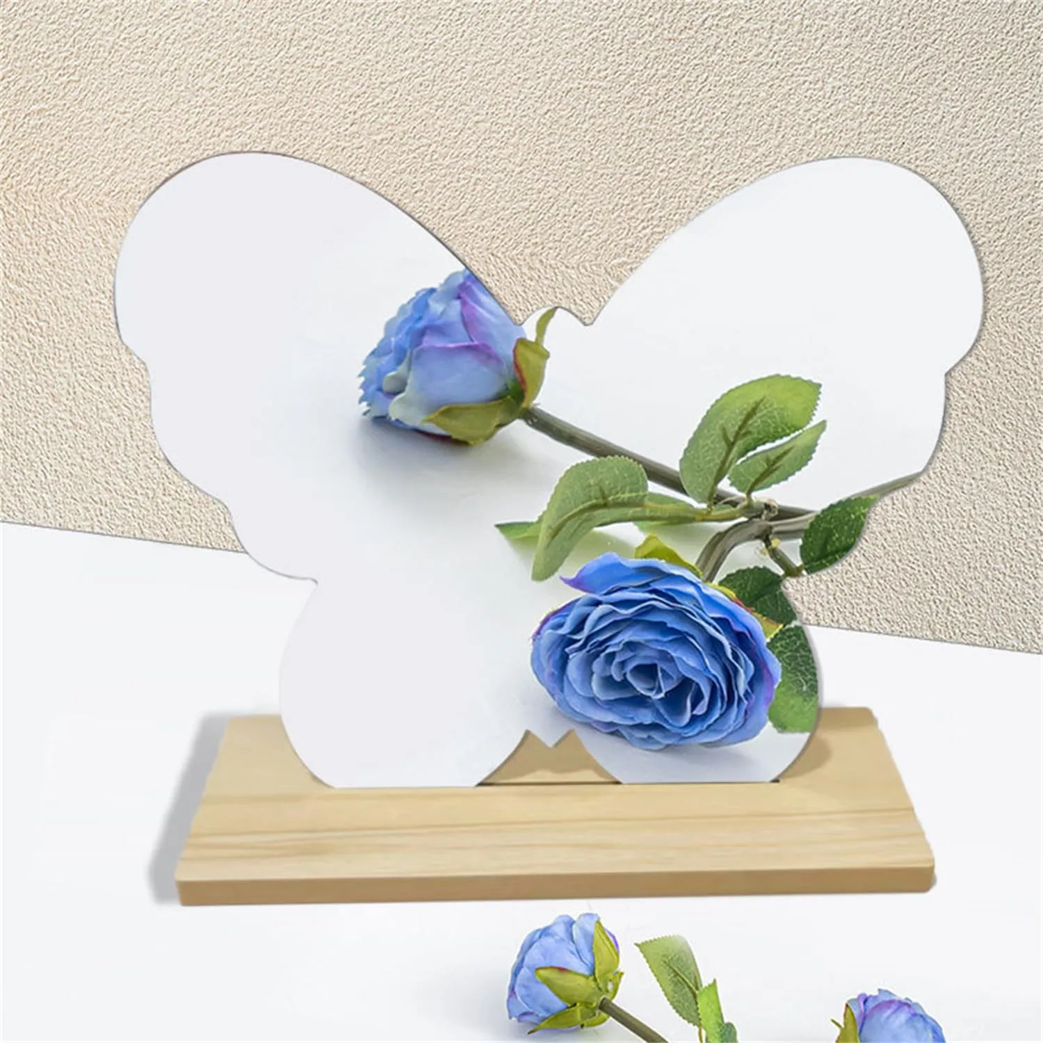 Funny live Aesthetic Room Decor Desk Mirror, Irregular Acrylic Mirrors with Wooden Stand for Living Room, Office, Locker, Vanity, Bedroom, Wall Eclectic Decor (Acrylic Butterfly Mirror)