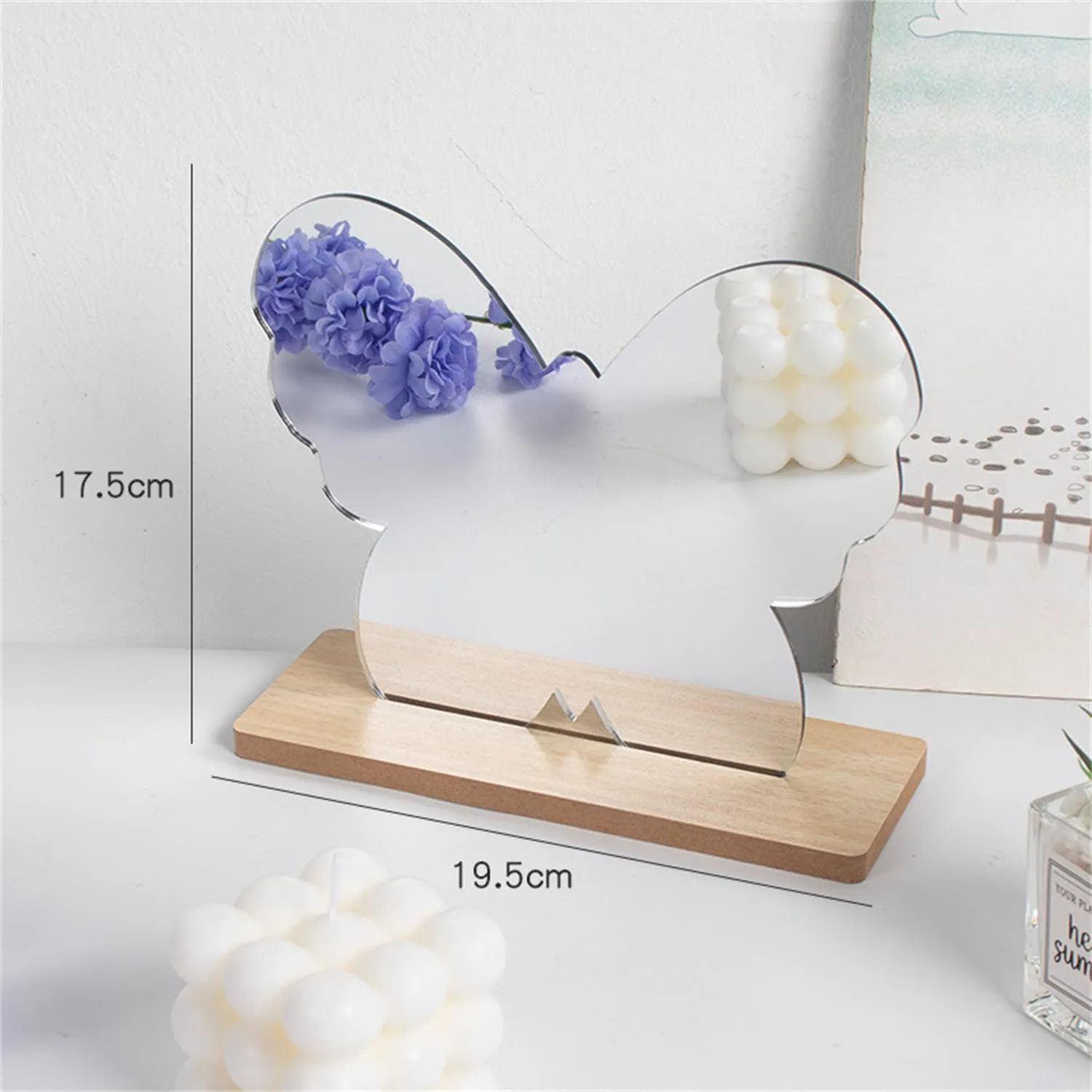 Funny live Aesthetic Room Decor Desk Mirror, Irregular Acrylic Mirrors with Wooden Stand for Living Room, Office, Locker, Vanity, Bedroom, Wall Eclectic Decor (Acrylic Butterfly Mirror)