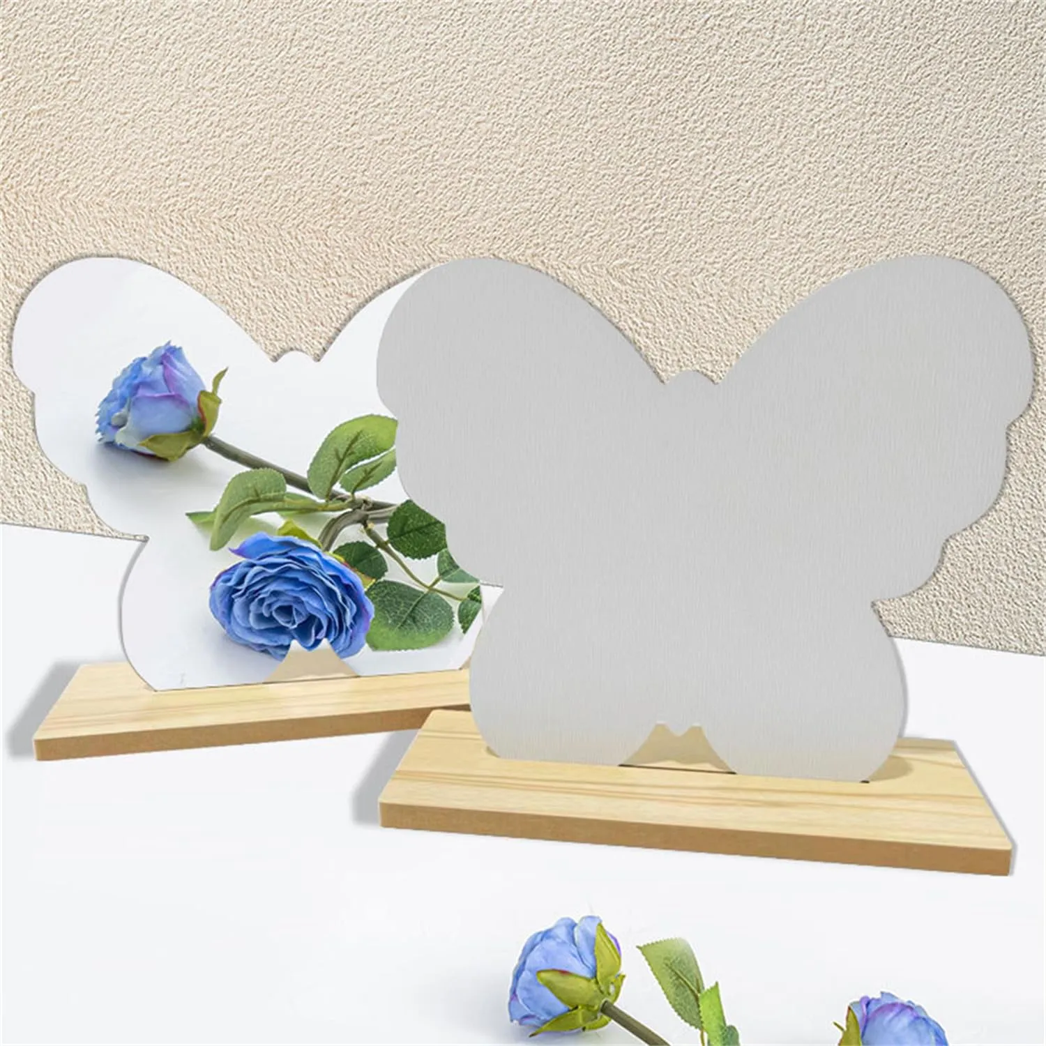 Funny live Aesthetic Room Decor Desk Mirror, Irregular Acrylic Mirrors with Wooden Stand for Living Room, Office, Locker, Vanity, Bedroom, Wall Eclectic Decor (Acrylic Butterfly Mirror)