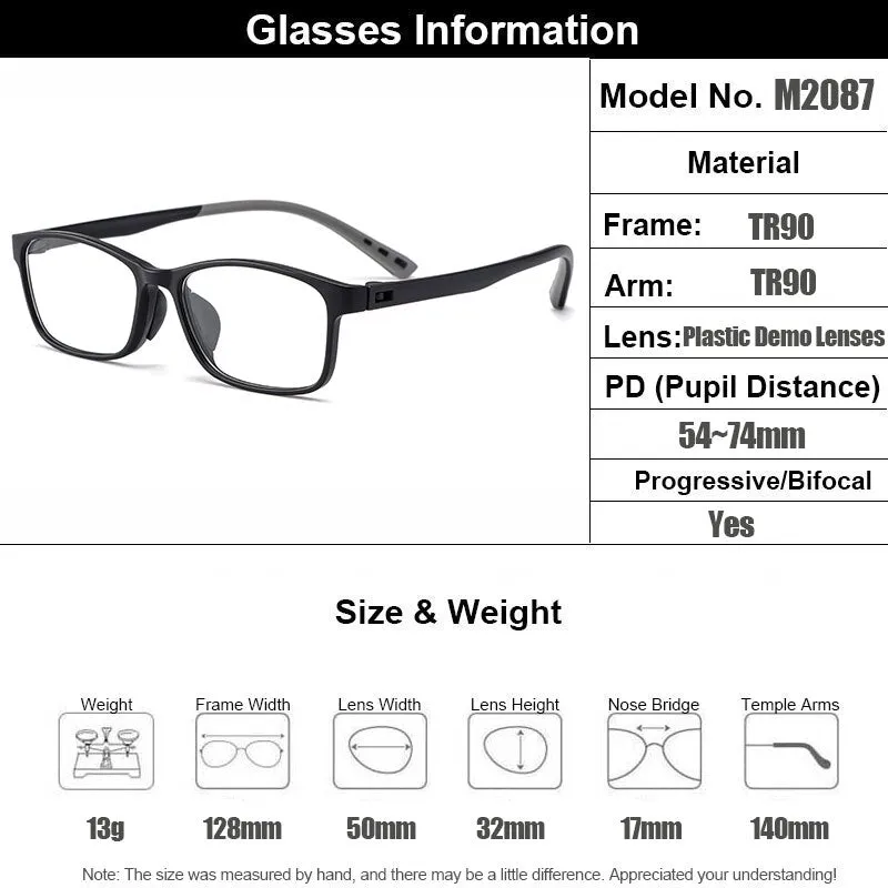 Gmei Men's Full Rim Small Square Tr 90 Eyeglasses M2087