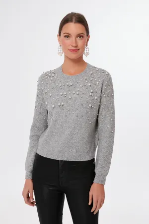 Gray Melange Pearl Rhinestone Embellished Sweater