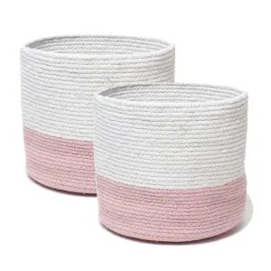 Habere India-All the Cultures Fabricating India Jute Baskets Online | Designer Baskets | Storage/Shelves Baskets | Fruit Baskets or clothes (Pink & White, 2 Piece Set (6 Inches))