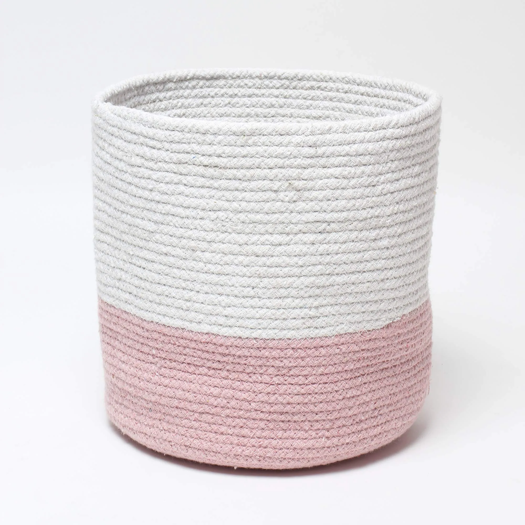 Habere India-All the Cultures Fabricating India Jute Baskets Online | Designer Baskets | Storage/Shelves Baskets | Fruit Baskets or clothes (Pink & White, 2 Piece Set (6 Inches))