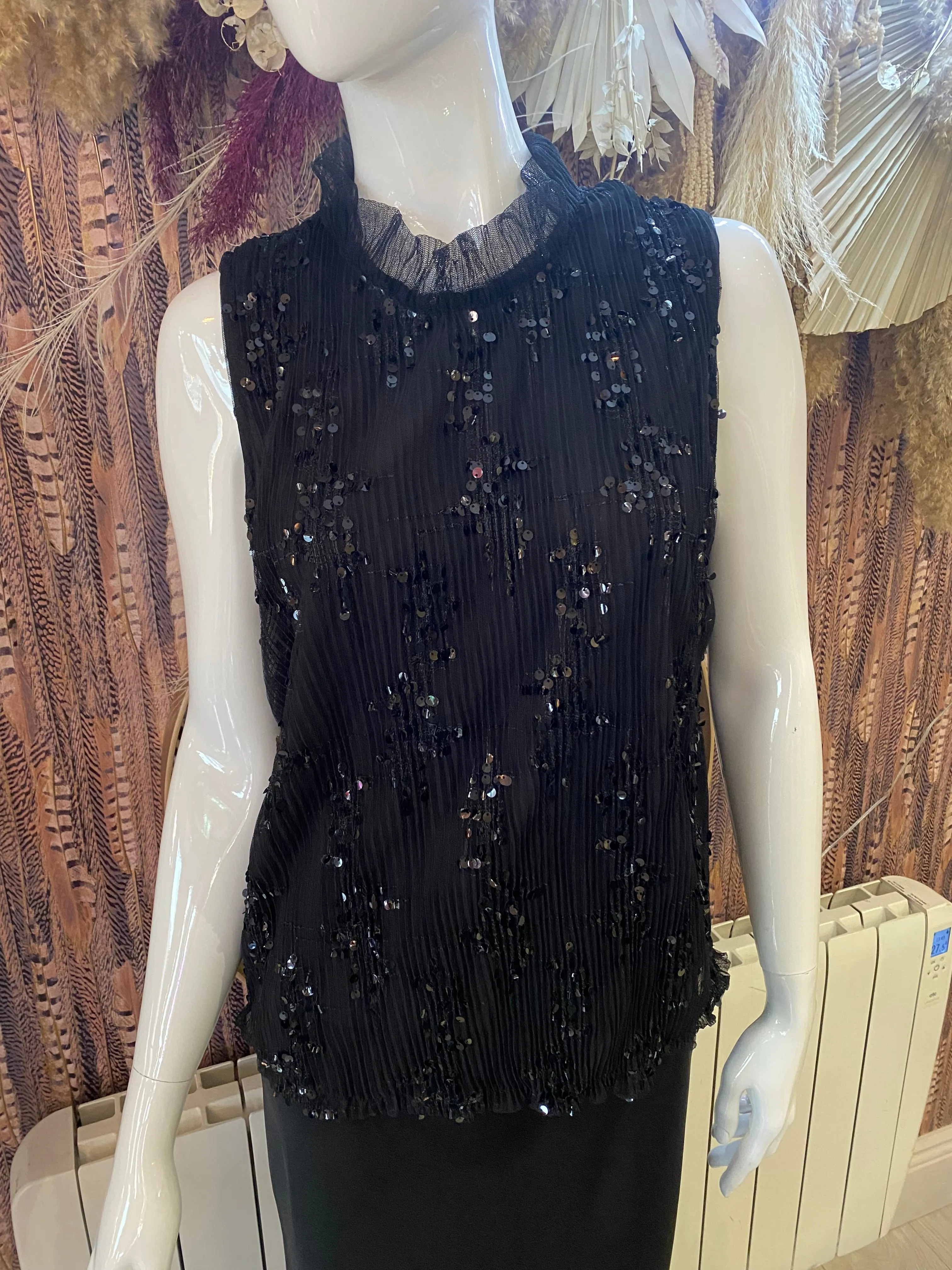 Haley Sequined Tank Top - Black