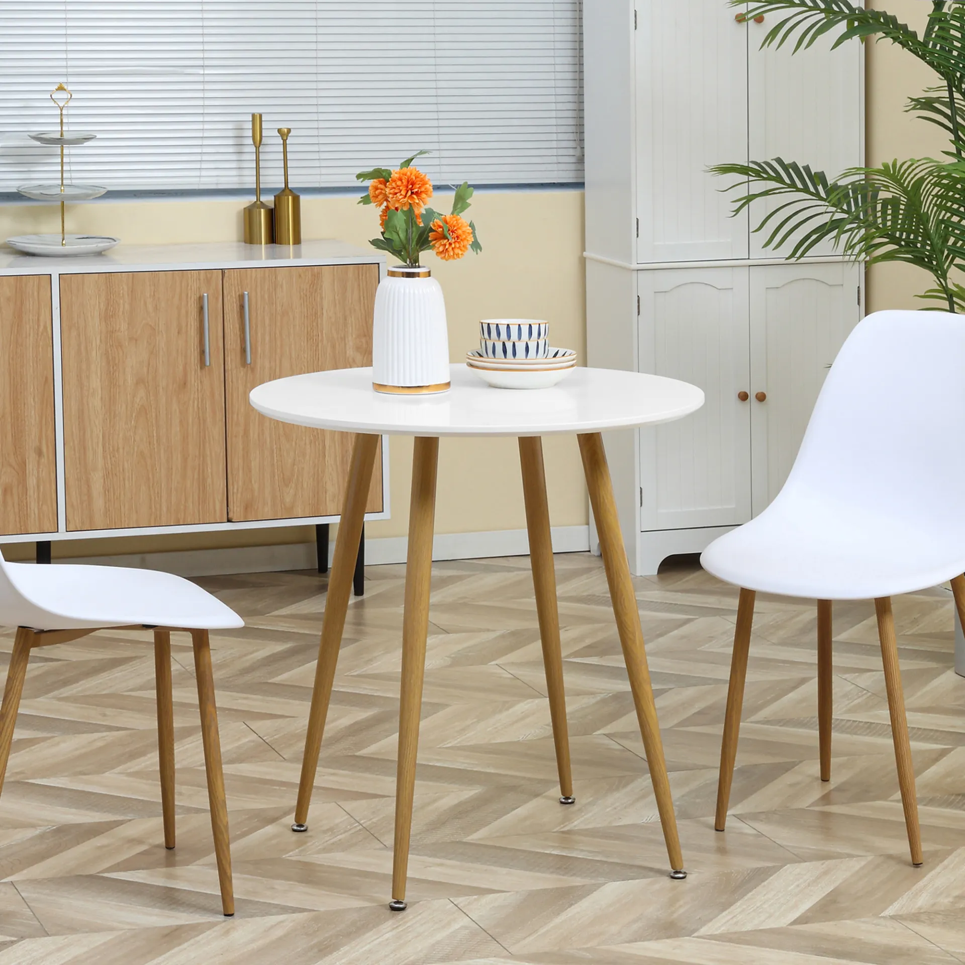 HOMCOM Modern Round Dining Table for 2 - Elegant White Kitchen Table with Metal Legs and Matte Top