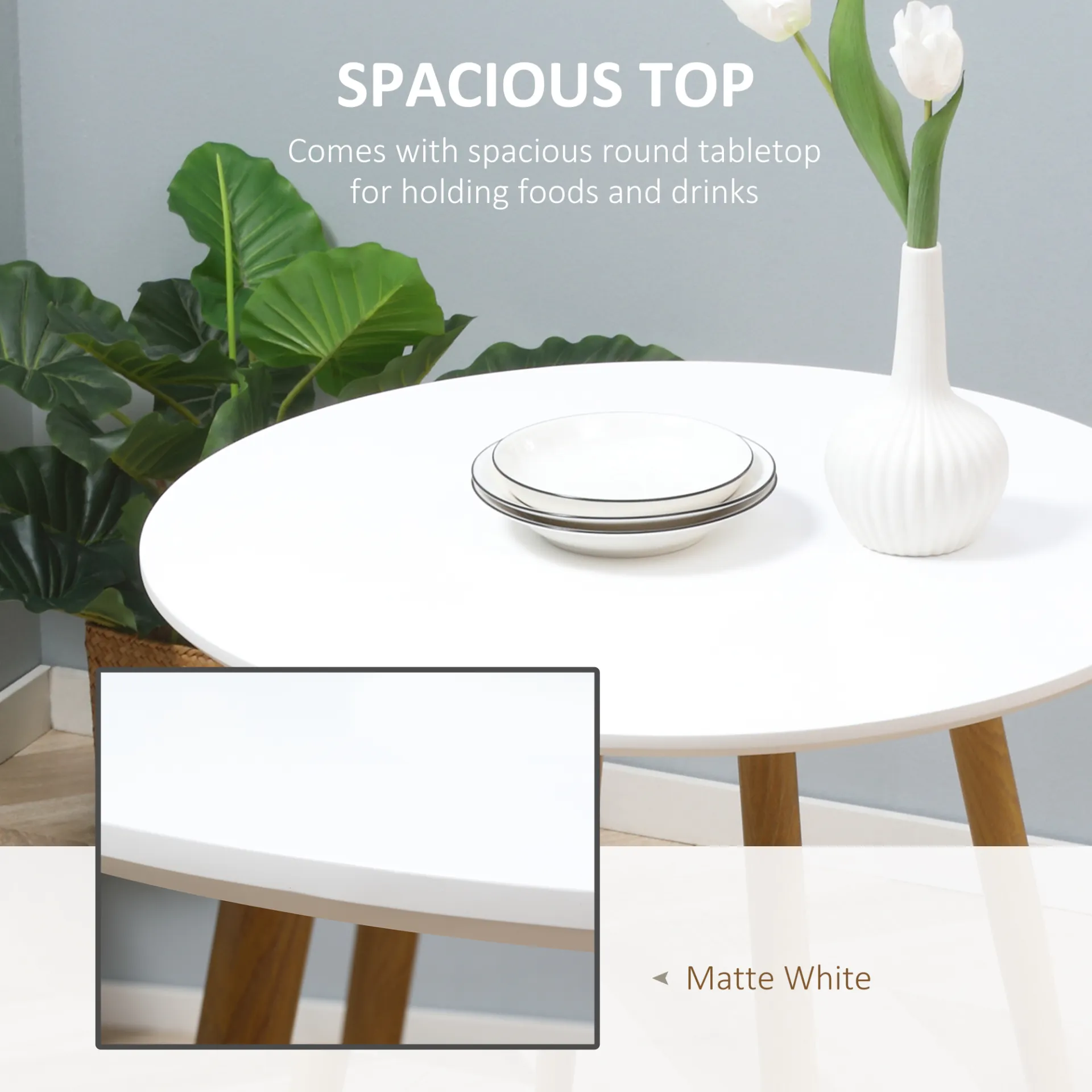 HOMCOM Modern Round Dining Table for 2 - Elegant White Kitchen Table with Metal Legs and Matte Top