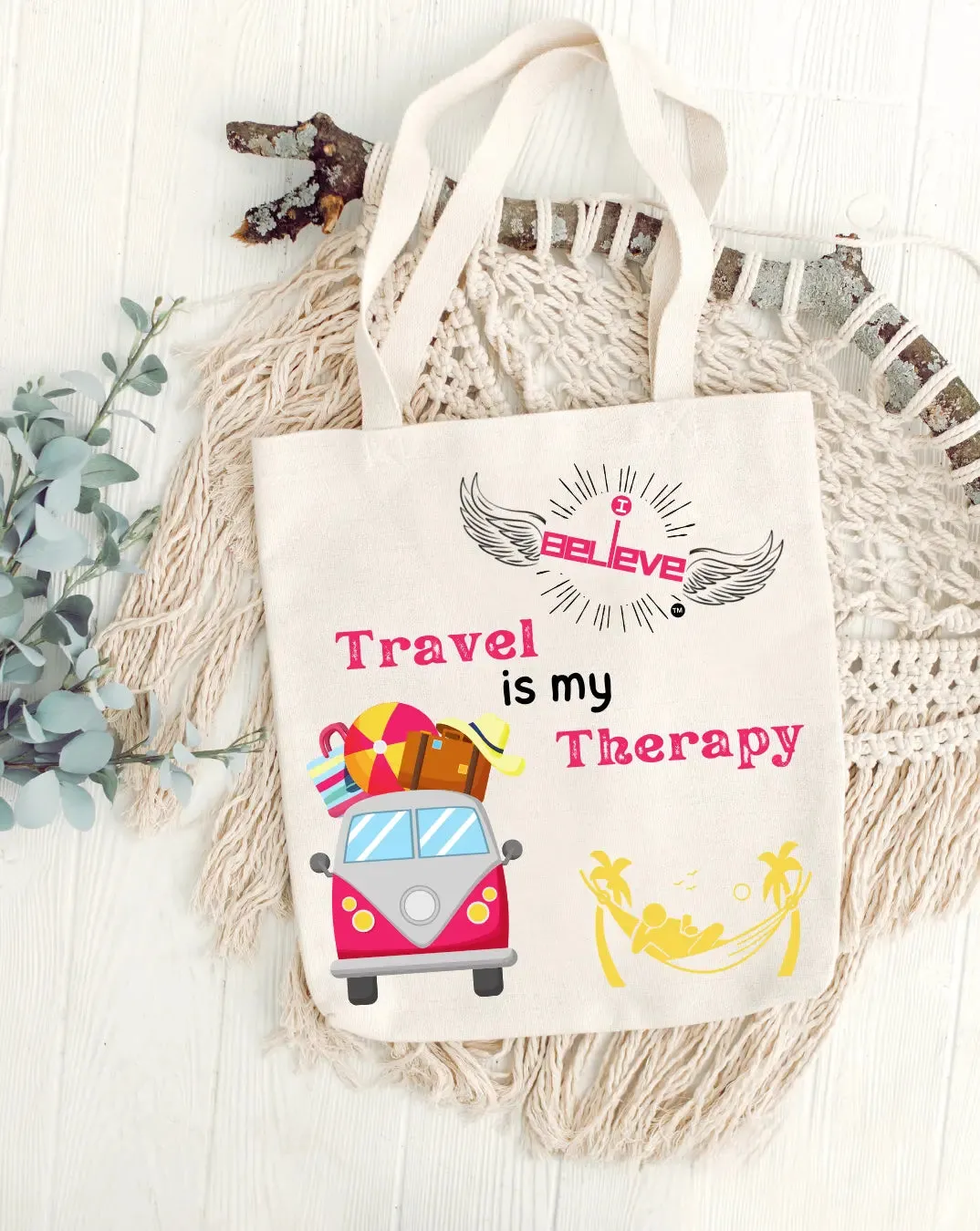 I Believe in Travel Therapy Daily Thaila -  Canvas Reusable Bags