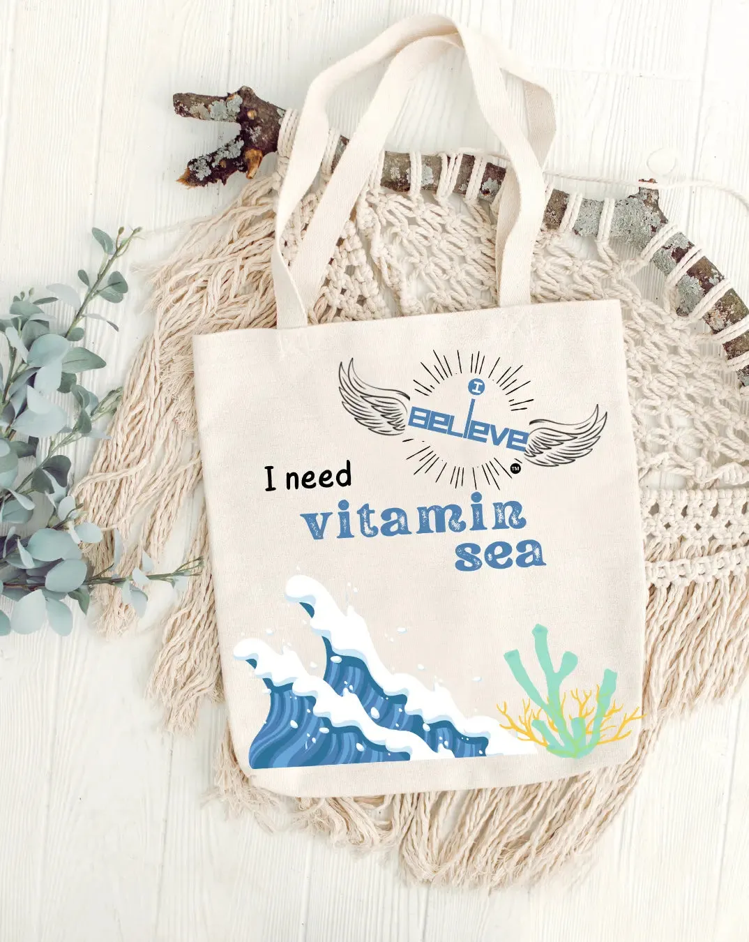 I Believe in Vitamin Sea Daily Thaila -  Canvas Reusable Bags