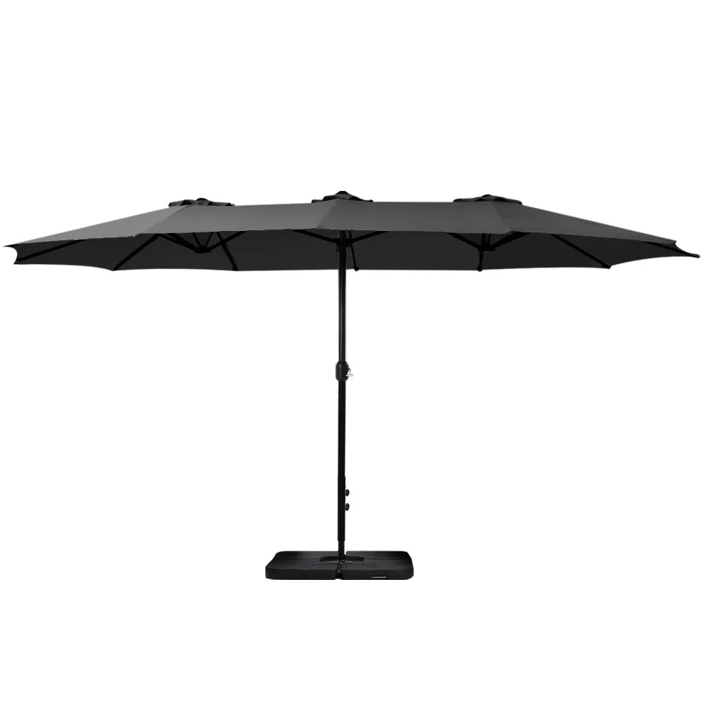 Instahut Outdoor Umbrella Beach Twin Base Stand Garden Sun Shade Black 4.57m