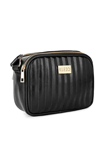 KLEIO Quilted Crossbody Sling Bag (Black) for Women With Gold-Tone Hardware & Spacious Compartments | Stylish Bag suitable for College, Shopping & Everyday Essentials with Adjustable Strap