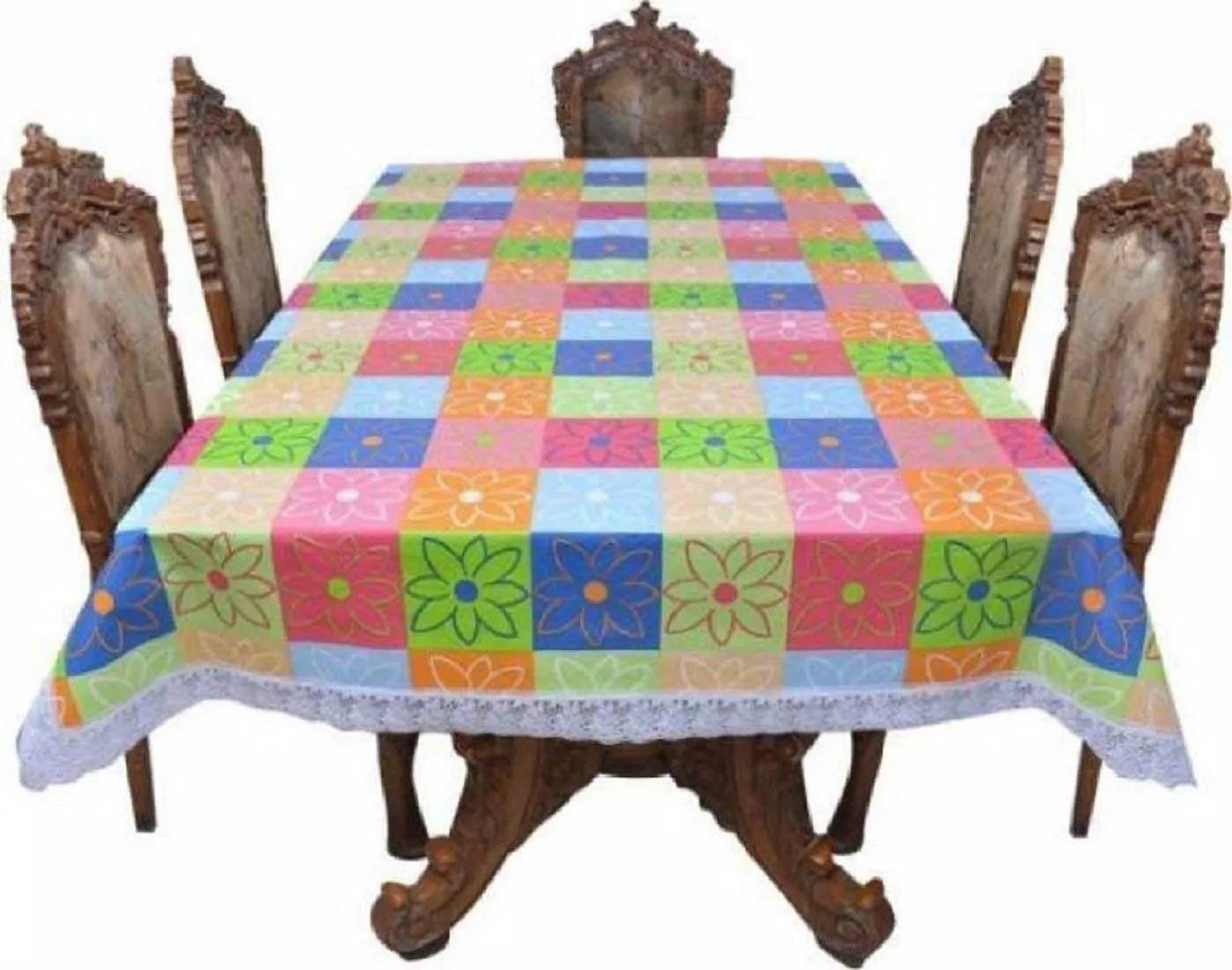 Kuber Industries Dining Table Cover 6 Seater|Table Cloth|Table Cover for Home, Restaurant|PVC Checkered 6 Seater Dining Table Cover (Multicolor)